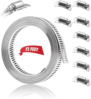 Dianrui 12FT 304 Stainless Steel DIY Hose Clamps Kit with 8 Fasteners - Adjustable Band Clamps for Pipes, Automotive, Mechanical Repairs