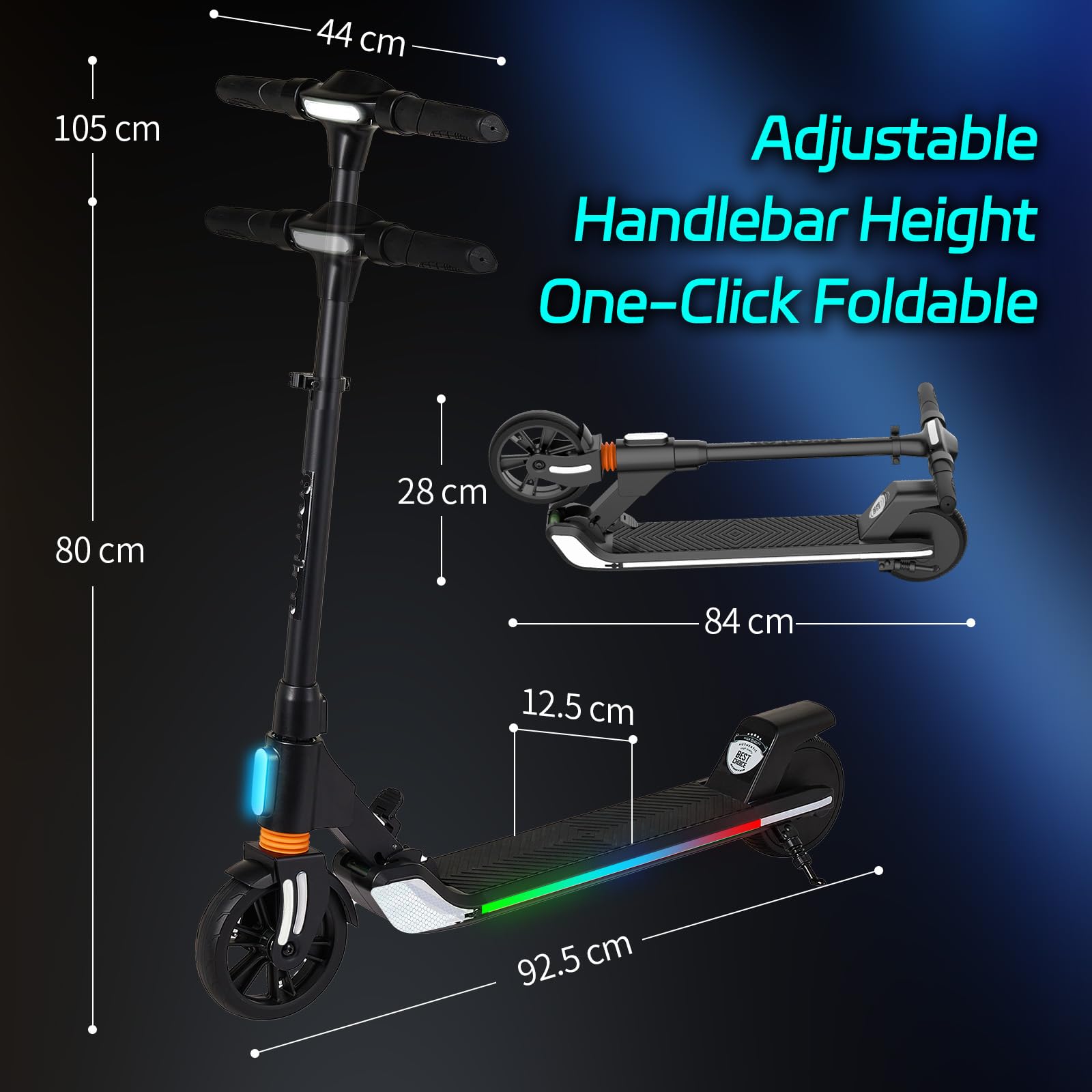 Trottinette Électrique pour Enfants, Moteur 200 W, 3 Vitesses 20 km/h, Batterie 25,2 V 5,2 Ah, Autonomie 8‑13 km, Écran LED, Charge 60 kg, Trottinette Pliable Adaptée Aux Adolescents