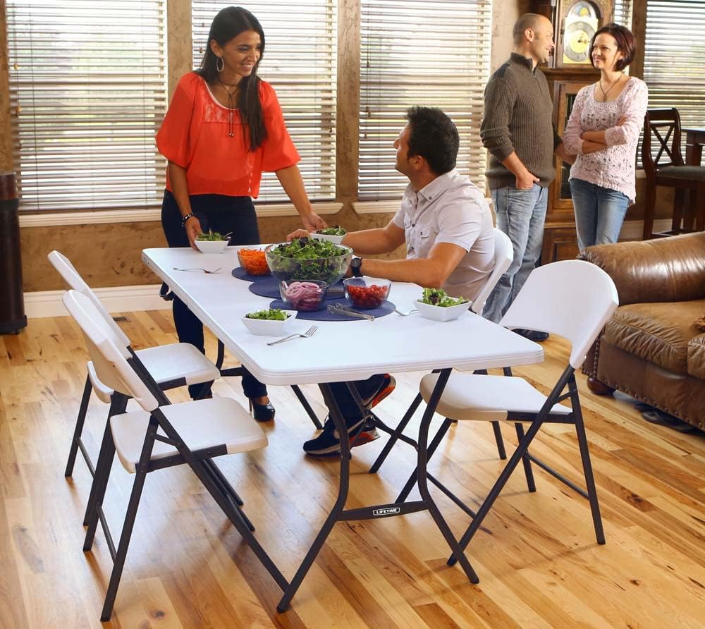 6 ft/1.83 m Essential Fold-in-Half Table, White Granite