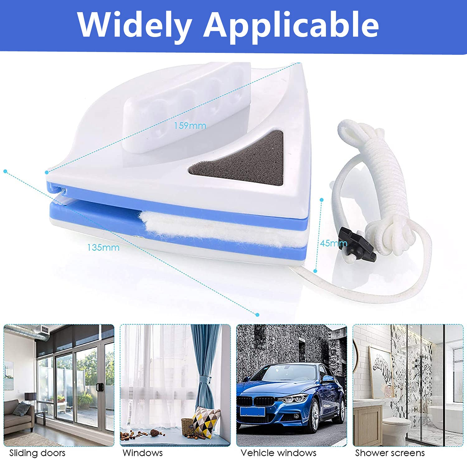 Limpiador de ventanas de doble cara, herramienta de limpieza magnética para ventanas de gran altura para limpieza del hogar de gran altura, grosor de 0.197 in a 0.276 in (azul) 6