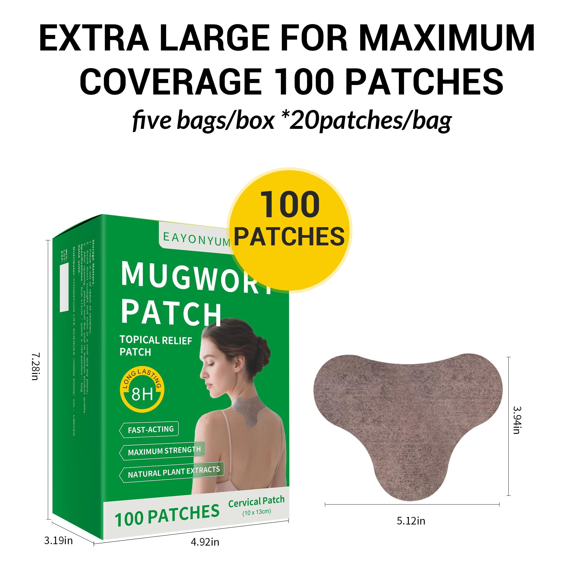 EAYONYUM 100 parches térmicos para el cuello, máxima resistencia para cuello, hombros, rodillas y espalda, calor de larga duración de 8 horas y fuerte adherencia. Se dirigen a las molestias