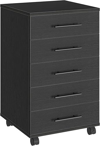 Miniatura 10 de HOOBRO Archivador de 5 cajones, archivador de oficina con cajones, gabinete de almacenamiento móvil de madera con ruedas, para maquillaje, oficina