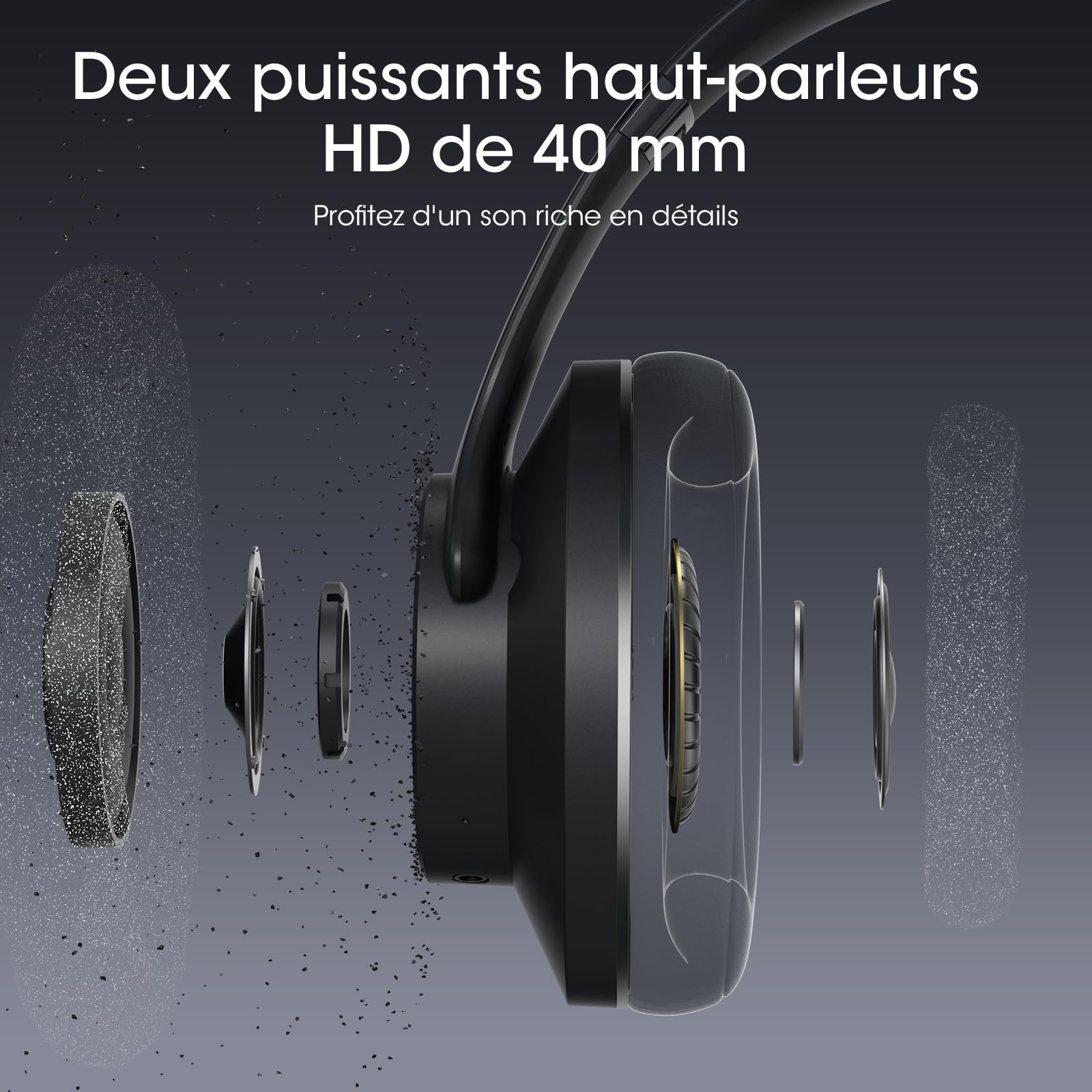 DOQAUS Casque Bluetooth sans Fil 90H avec Microphone /3EQ,Casque Audio Bluetooth,Wireless Headphones Pliable pour Ordinateurs/Téléphones Mobiles