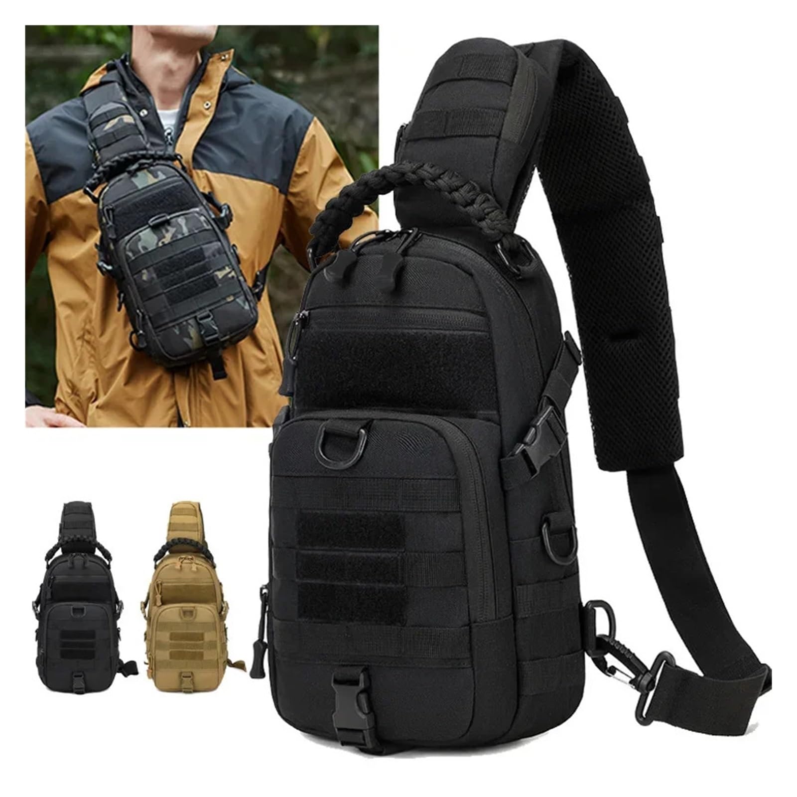 VELORE Borsa da campeggio da uomo Tactical Sport Spalla Outdoor Fanny Pack Escursionismo Arrampicata Ciclismo Pesca Sistema MOLLE Sling