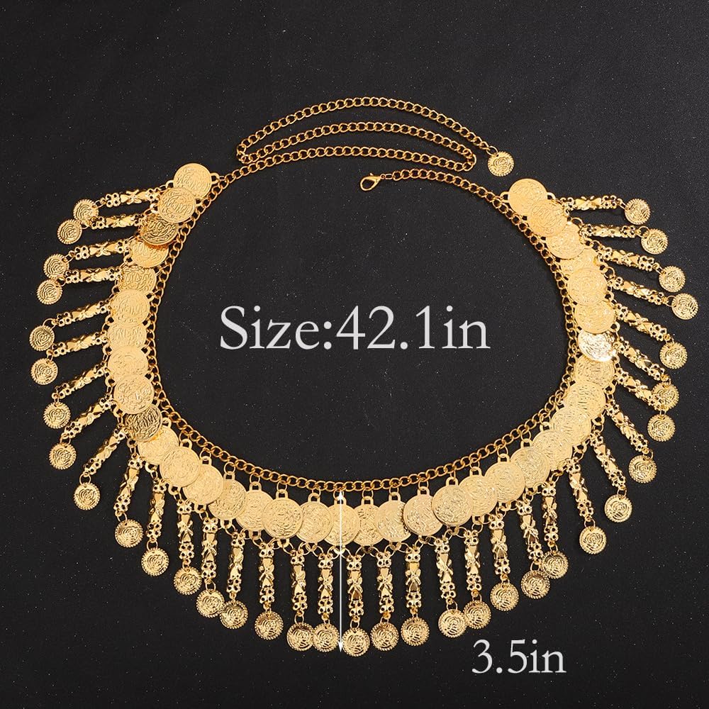 Wiwpar Boho Golden Coin Women's Belly Dance Gypsy Hip Skirt Scarf Wrap Belt for Cosplay Halloween Costume Accessory (Style2) - Image 5