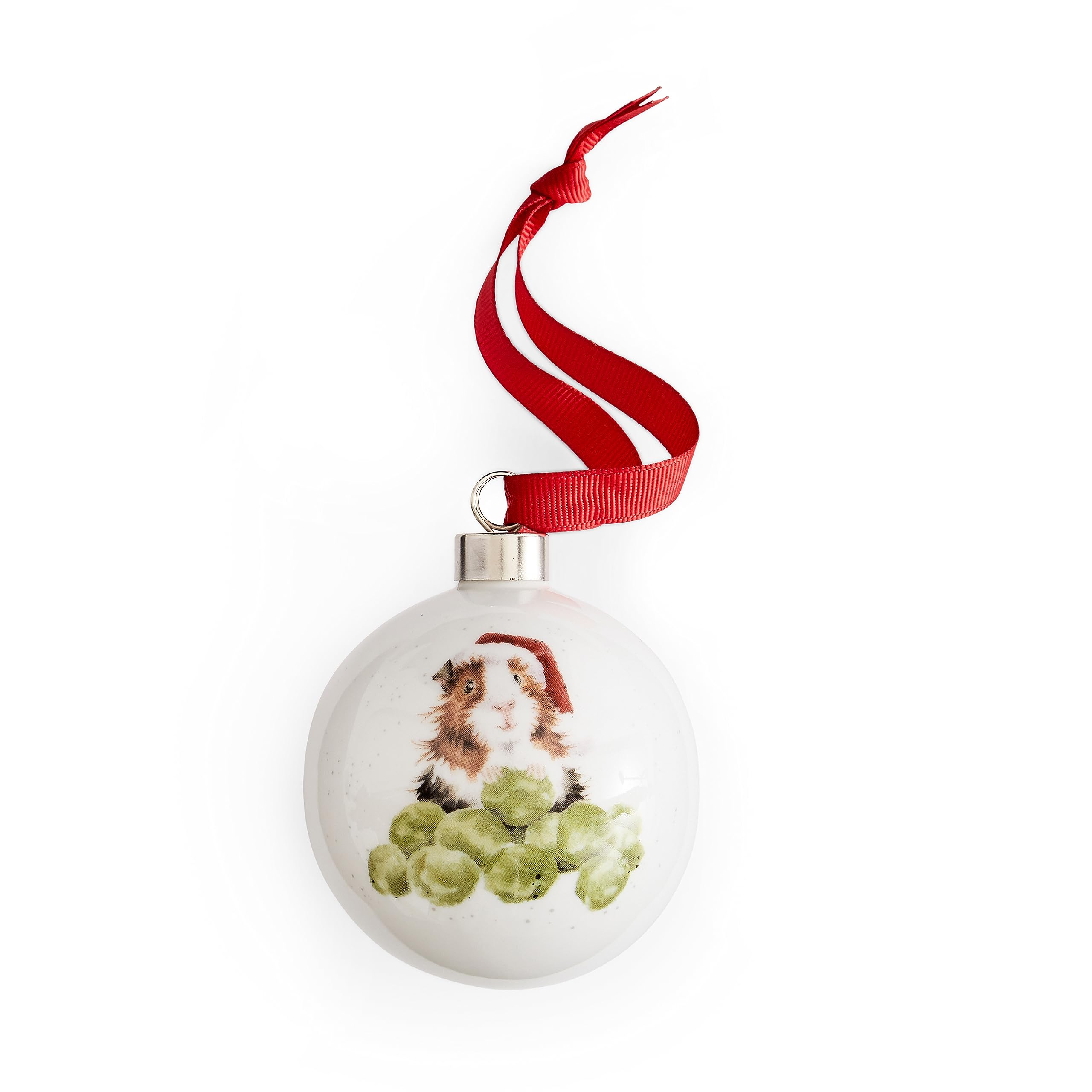 Royal Worcester Wrendale Designs Sprouts Ceramic Guinea Pig Bauble,White,Small