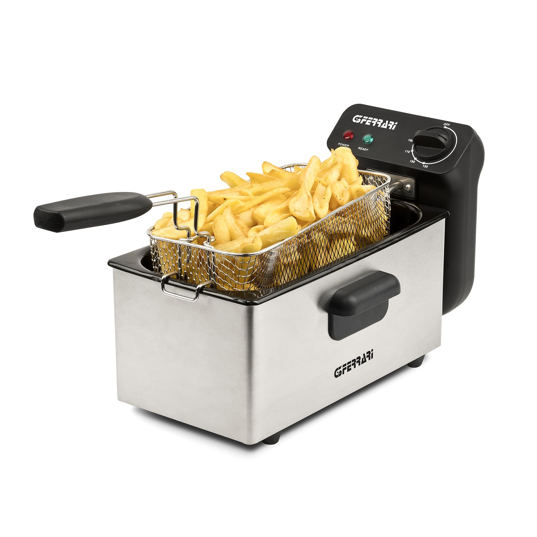 G3 Ferrari G10203 Pastella Friggitrice, 2000 W, 3 Litri, Contenitore Smaltato, Cestello INOX, Temperatura regolabile 130° - 190°C Filtro Anti-odore, Coperchio con Finestra, Facile da pulire, Grigio