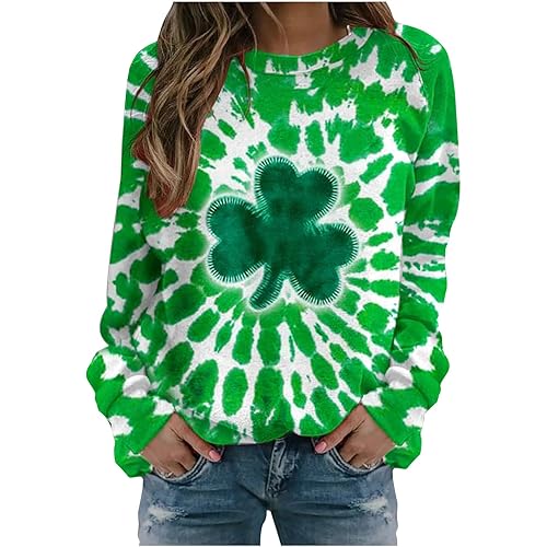 St Patricks Day Shirt Women Funny 3D Print Tops Plus Size Long Sleeve Round Neck T Shirt Tshirts Dressy Trendy