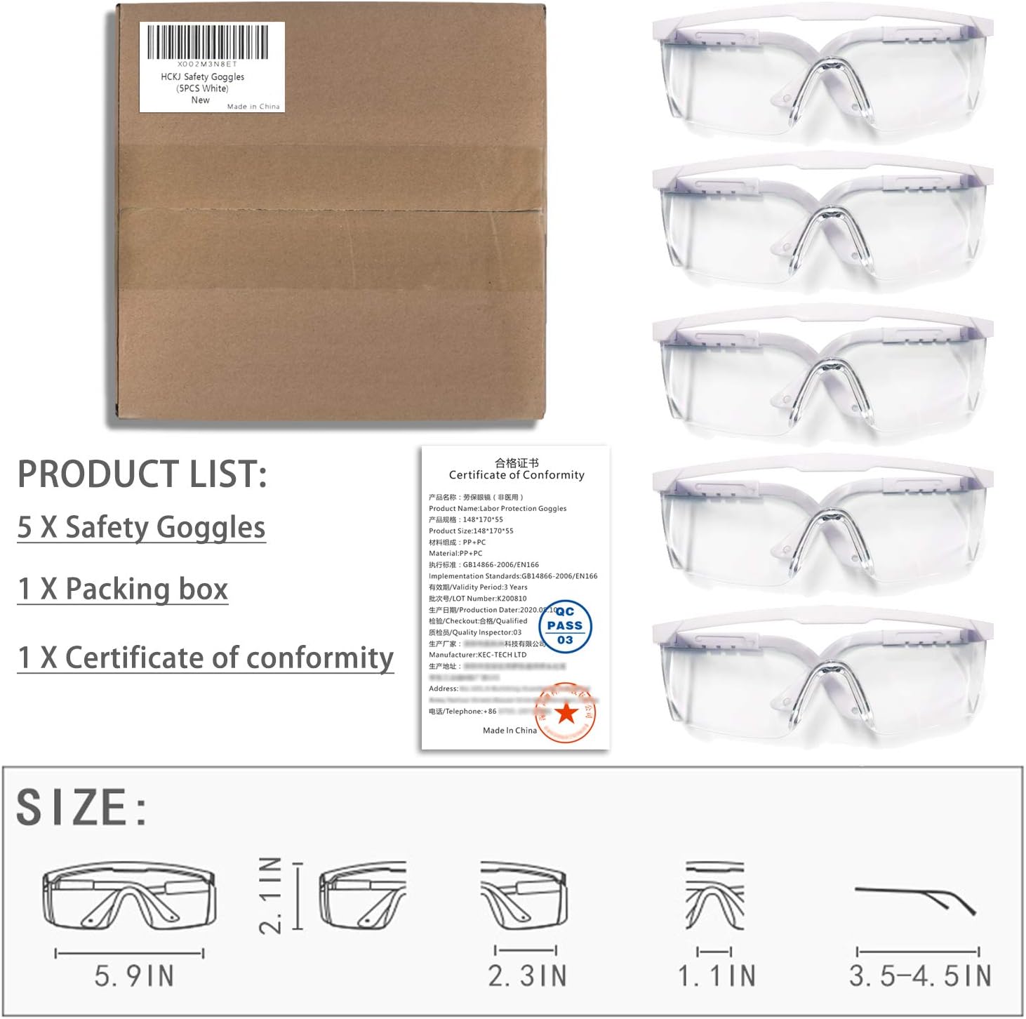 Safety Glasses, 5PCS Adjustable Wide-Vision Protective Glasses, Lightweight Fog-Proof Safety Goggles - Image 2
