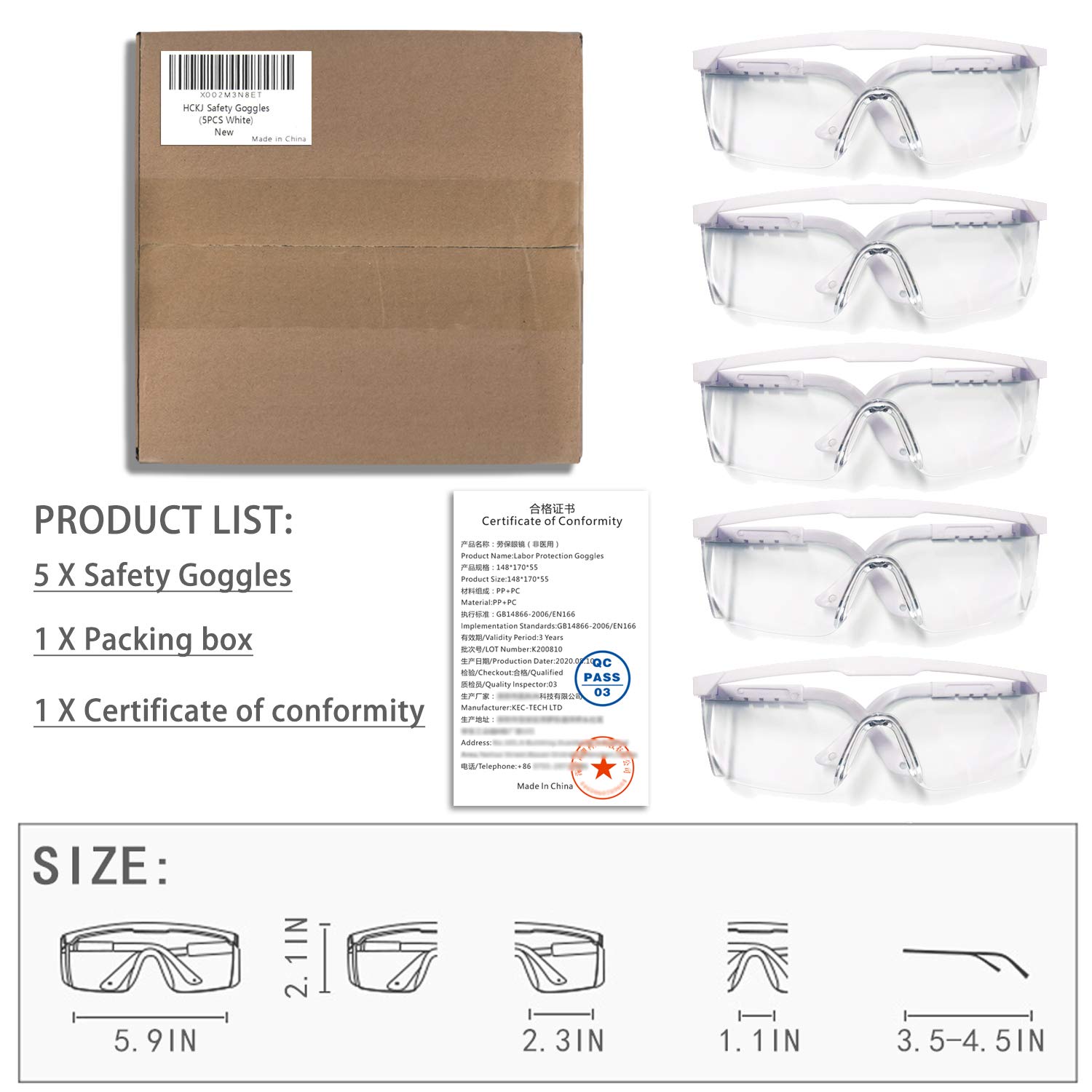 Safety Glasses, 5PCS Adjustable Wide-Vision Protective Glasses, Lightweight Fog-Proof Safety Goggles — Amazon image 2