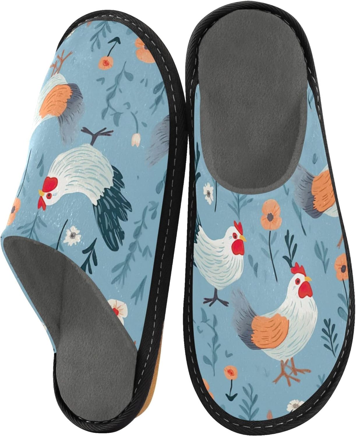 Rooster Hens House Slippers – Cozy Fuzzy Slippers for Guests, Washable & Disposable, Perfect for Shoeless Home, Spa & Hotel Use A111034