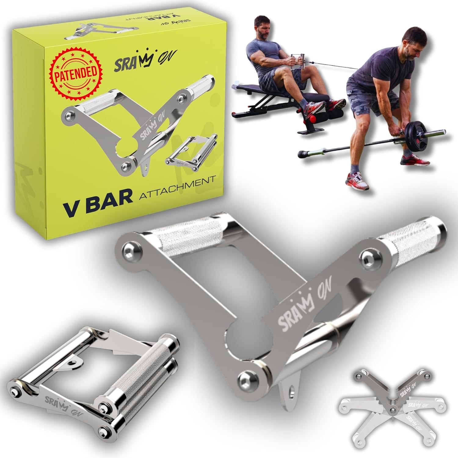 V Bar attachment, T Bar row attachment, Landmine Attachment for Barbell, Landmine Handle, Double D Handle, Viking Press Landmine Attachment, Foldable V, Steel with Electroplating – USA Patented.