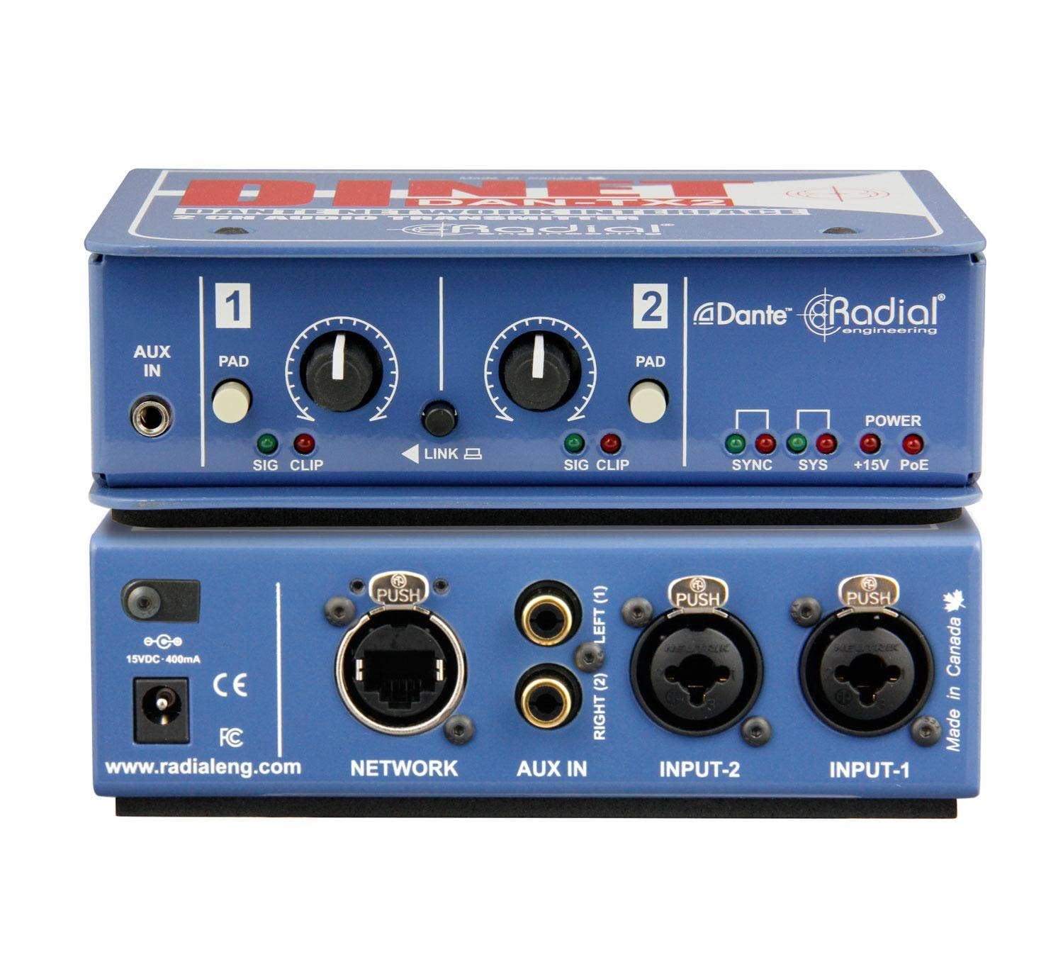 Radial DiNET DAN-TX2 2-Channel Dante Network Transmitter