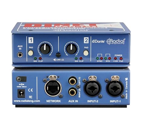 Radial DiNET DAN-TX2 2-Channel Dante Network Transmitter