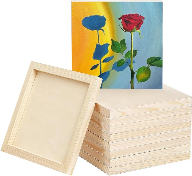 8 Pack 8x8 Inch Unfinished Square Wood Panel Boards for DIY Decor | Blank wooden canvas panels ideal for oil painting and pouring crafts. Perfect DIY supplies