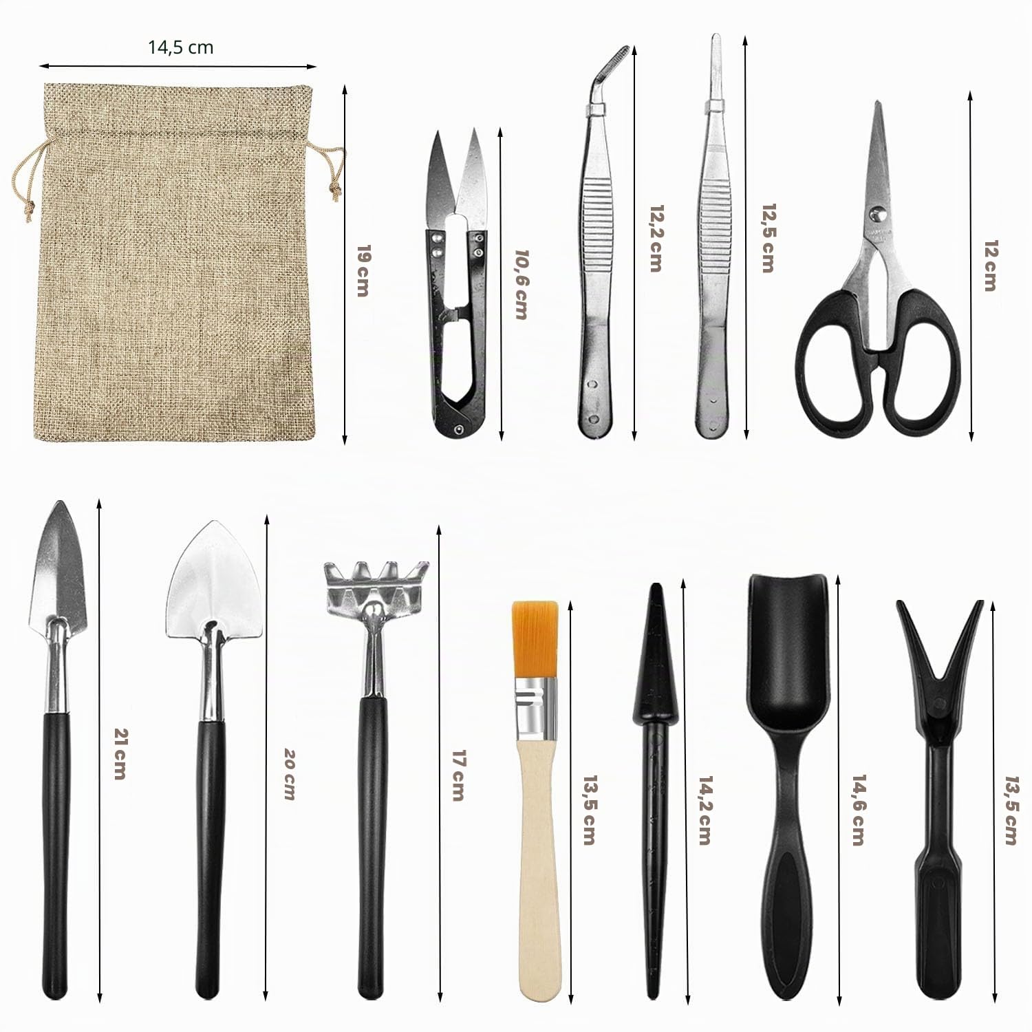13 Pezzi Kit Bonsai, Bonsai Kit con Portaoggetti Borsa, Kit per Bonsai, Kit Jiardinaggio, Set Giardinaggio Adatto per Interni Esterni Piante Fiori Bonsai Giardini (Nero)