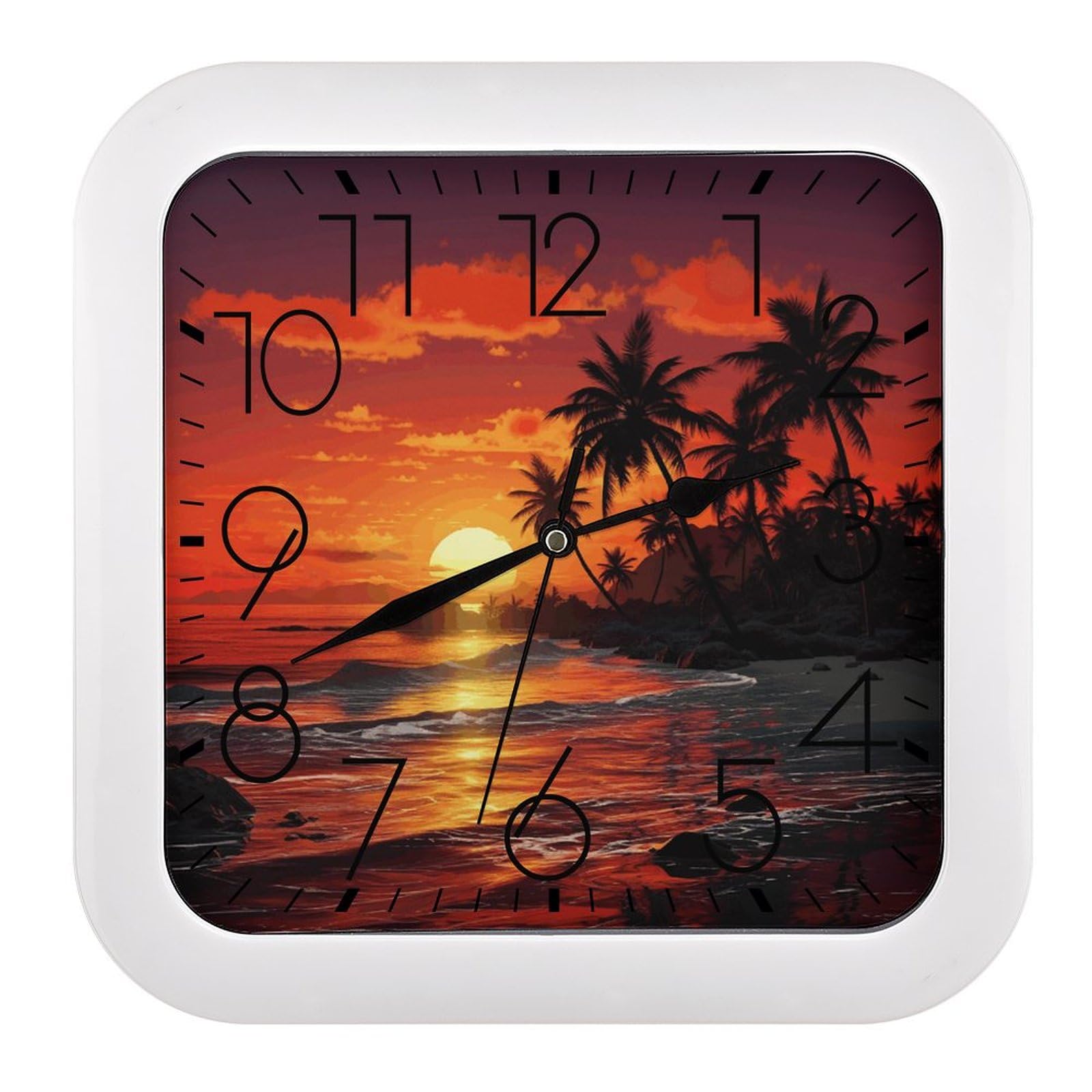 Horloge murale tropicale carrée à piles pour salon et chambre