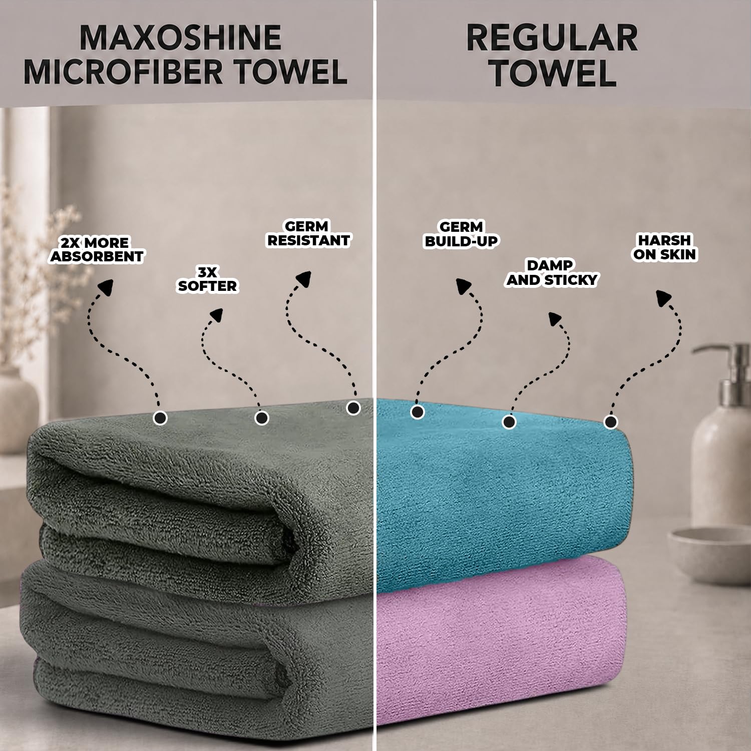 MAXOSHINE Hand Towels - Soft Microfiber Set of 4 -6 MAXOSHINE Hand Towels - Soft Microfiber Set of 4 -6