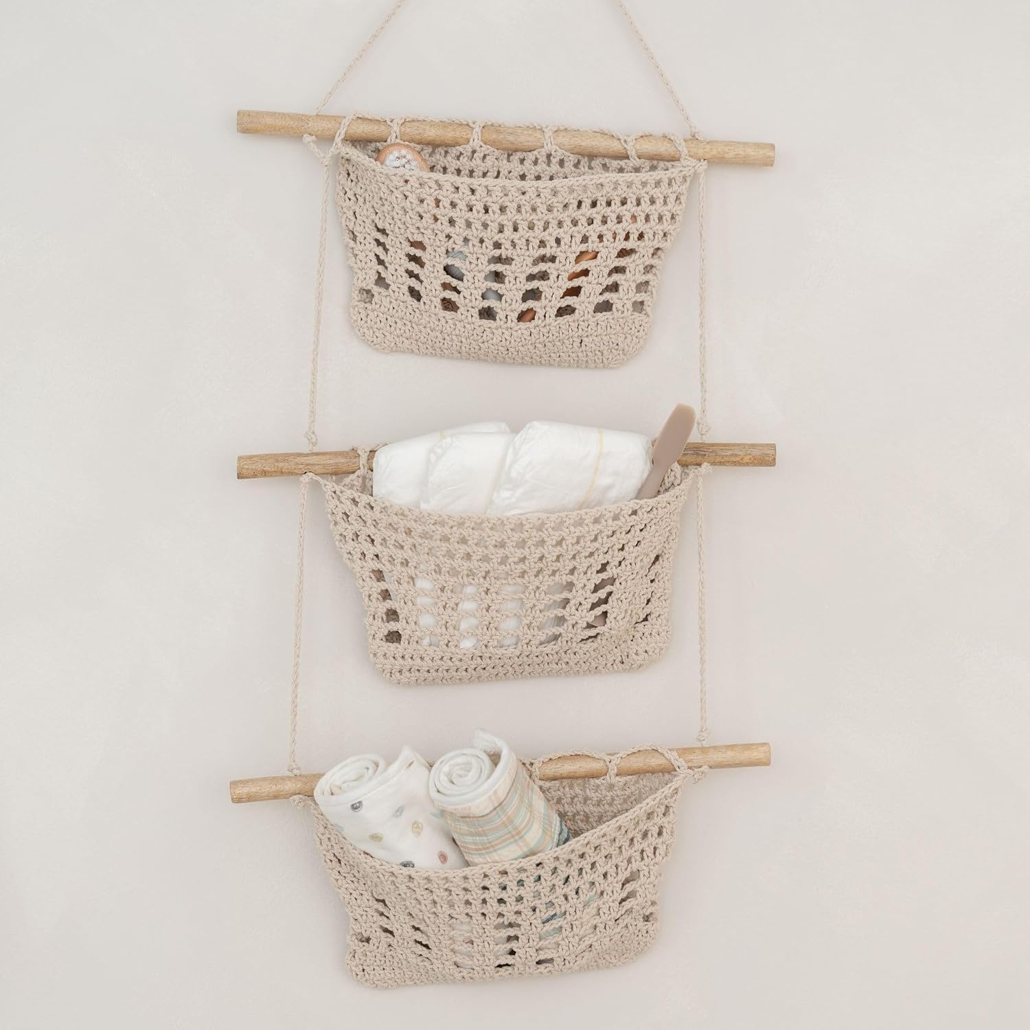 Crane Baby Charlie Farmhouse 3-Tier Toy Hanging Wall Storage Organizer, Stuffed Animal Storage, Nursery Decor Organizer, Kids Room Organization, Wall Basket, Playroom Décor