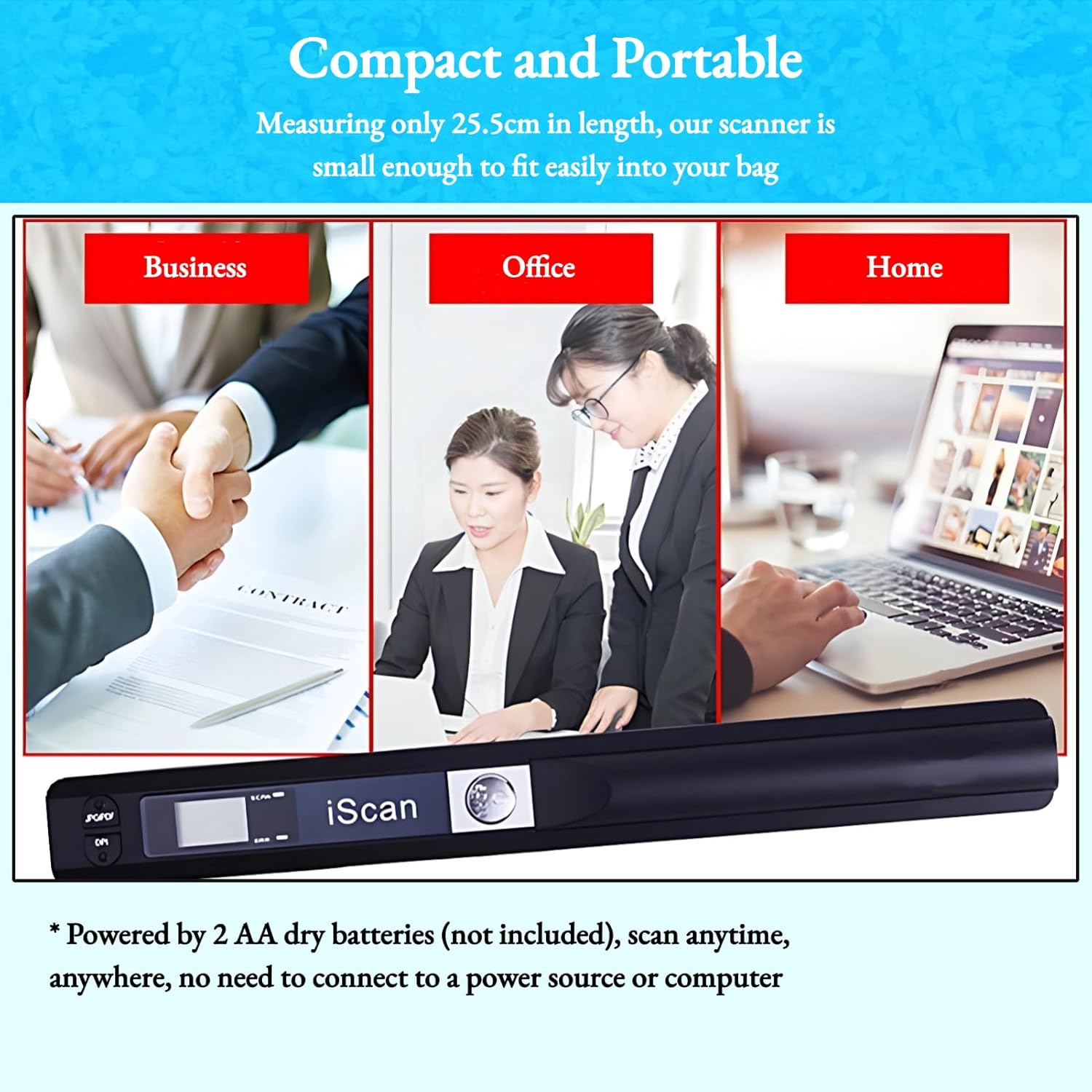 Portable Document Scanner, 900DPI Resolution for A4/Receipts, JPG/PDF Format, Handheld Photo Scanner for Laptop, Driver-Free Plug-and-Play, Includes USB Cable and CD (Black)