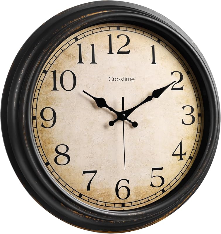 16 Inch Vintage Wall Clock, Silent Non-Ticking Battery Operated | Decor with Classic Bronze Finish for Living Room, Bedroom, Office, Home