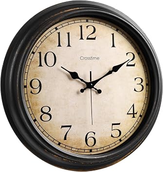 Crosstime 16 Inch Large Vintage Wall Clock - Silent Non-Ticking Retro Round Clock, Battery Operated Classic Bronze Wall Decor for Living Room, Bedroom, Office