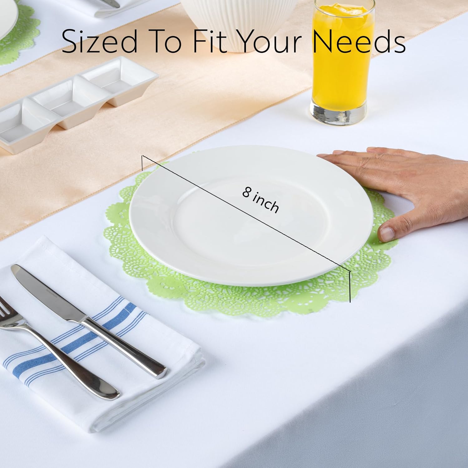 Pastry Tek 8 x 8 Inch Paper Lace Doilies, 4000 Disposable Table Doilies - Elegant Lace Finish, Long Lasting, Green Paper Doily, for Pastries, Cupcakes, Desserts - Restaurantware