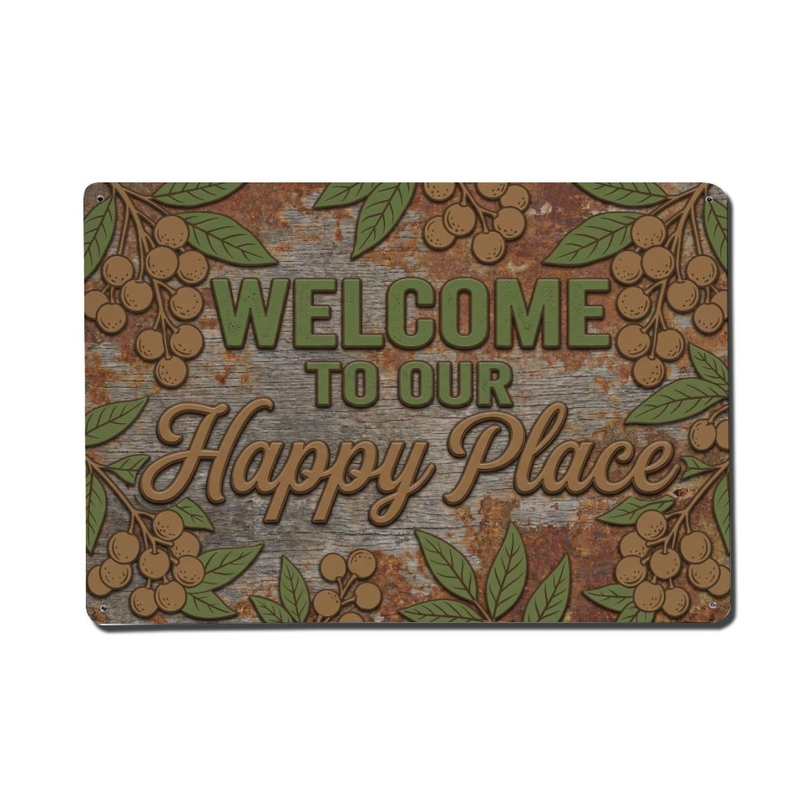 Fqnyr Style Welcome To Our Happy Place Longan Grove Metal Tin Sign Plaque Wall Decor For Cafe, Club Bar, Office, Home Garden Metal Poster 8X12inch