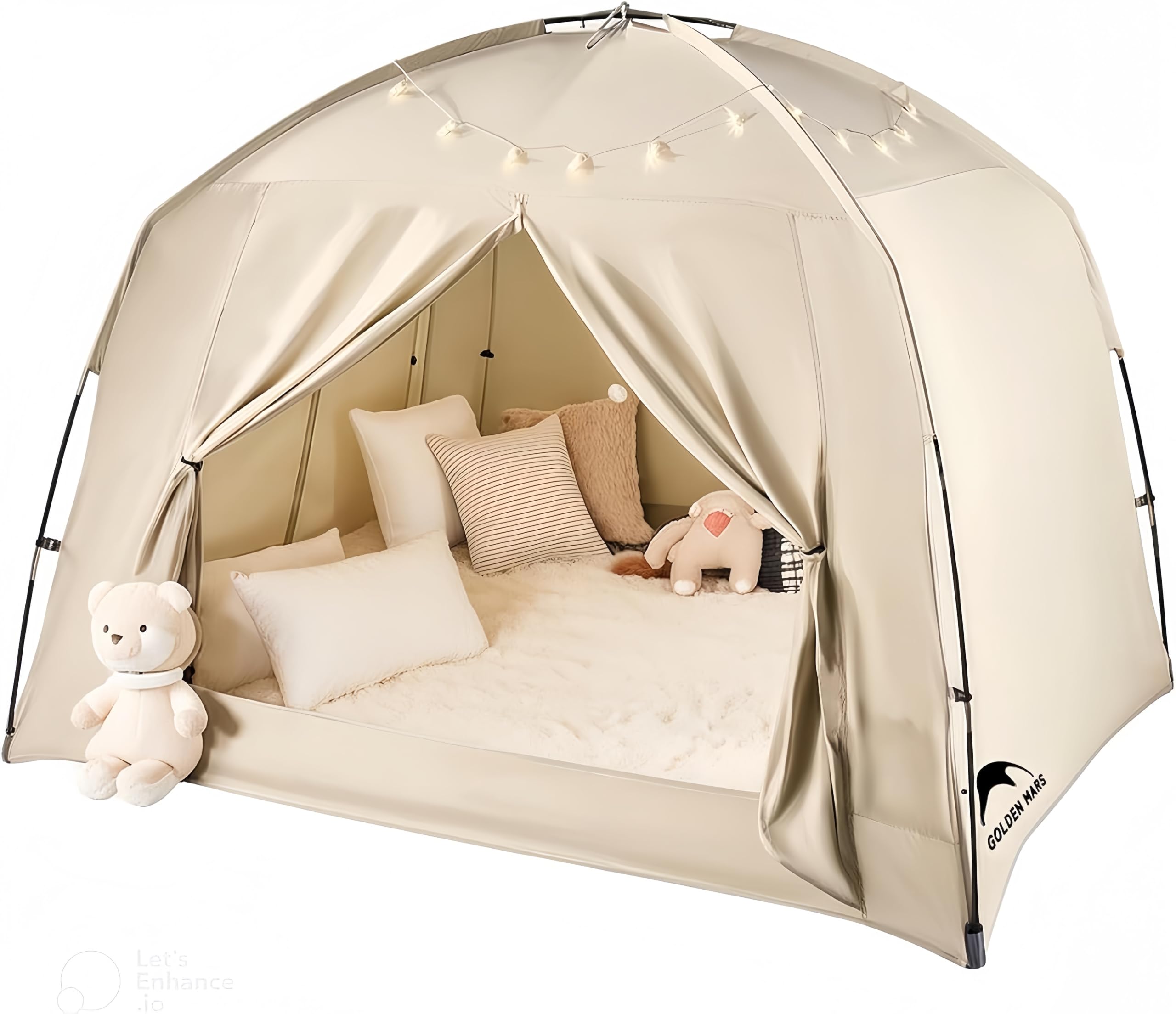 Bed Tents for Kids and Adult, Portable 100% Breathable and 93% Blackout Dream Play Tent, 3 Doors Big Privacy Space Sleeping Canopy for Indoor Floor or Twin Full Queen Sizes Bed (Khaki, Twin) — image 1
