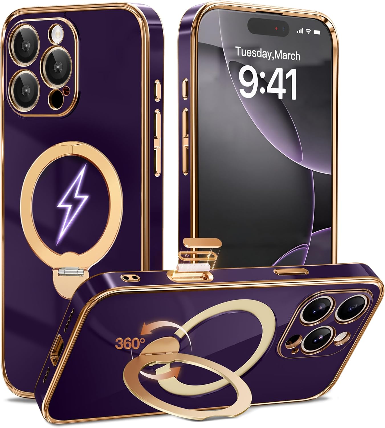 GolbinBox for iPhone 16 Pro Case with 360 Spin Magnetic Stand,[Compatible with Magsafe] [Military Protection][Built-in Ring Holder] Camera Control Phone Case for 16 Pro,Purple