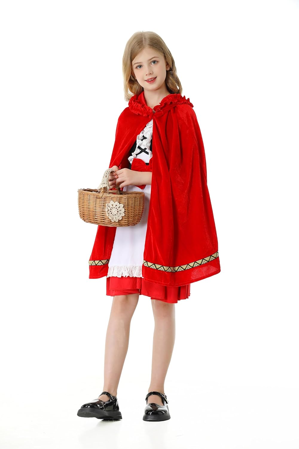 LMYOVE Little Red Riding Hood Costume Kids for Girls Halloween Cosplay Party Dress Outfits with Cloak Cape