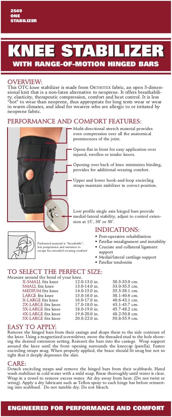 OTC Knee Stabilizer Wrap, ROM Hinged Bars, Orthotex, Medium