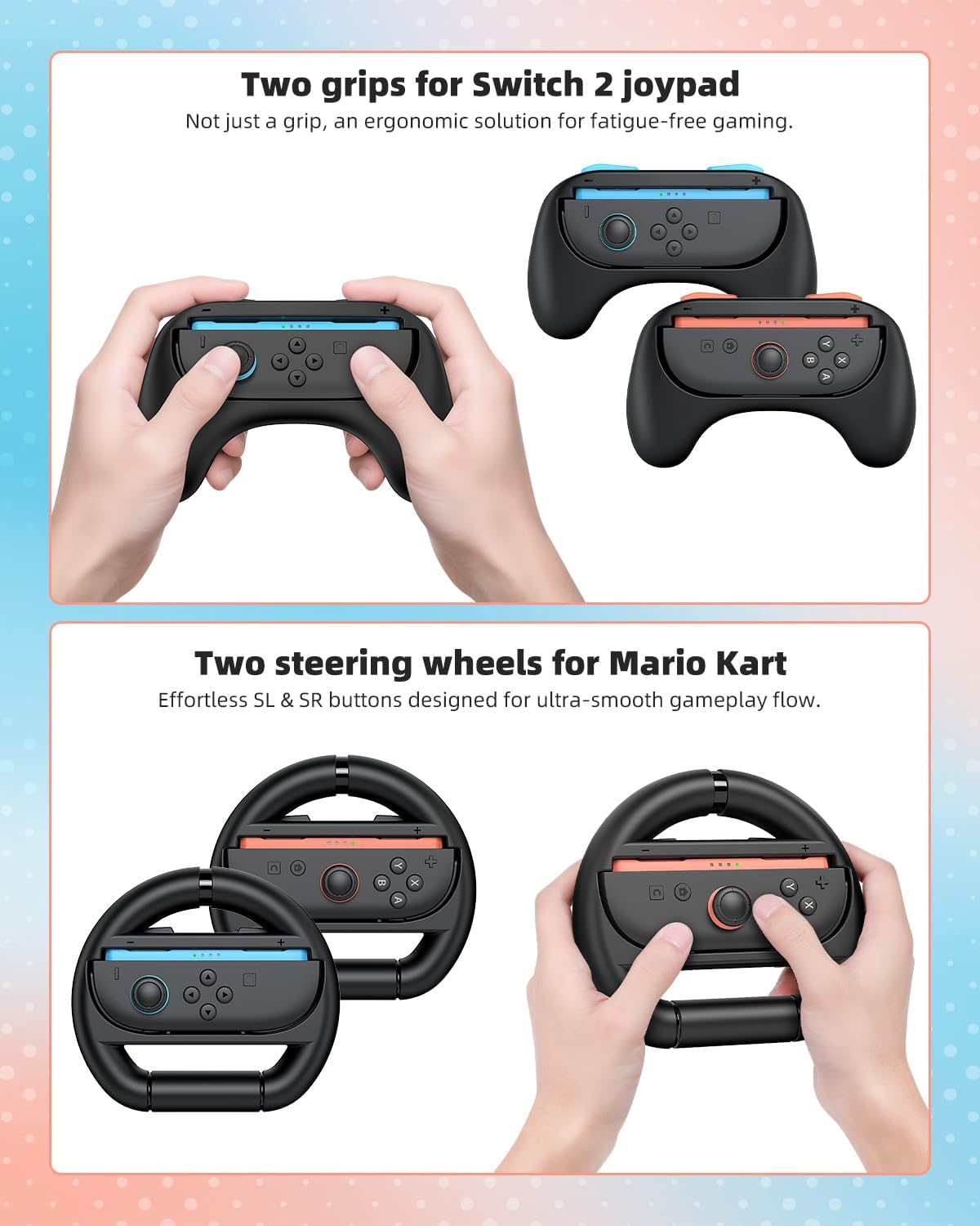 Switch 2 Pro Controller Accessories, 21-in-1 Bundle for Nintendo Switch 2: Wireless Controllers, Carrying Case,Dual Charger Dock Station,Steering Wheels,Console Protective Cover, Ergo Grips for joycon (Black+Black) 8 71ATeMOu8eL. AC SL1500