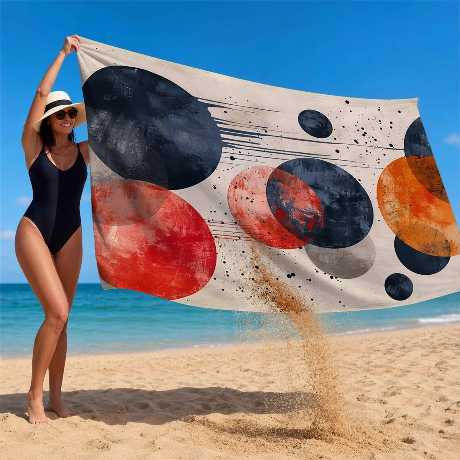 Toalla Playa Grande 160 x 220 Vacaciones Accesorios Viaje, Toalla Playa Redondo Suave Cómodo Secado Rápido, Simple Toallas Baño Grandes 220x160cm para Yoga Fitness Natación Sauna Baño Regalo XTLS-7942