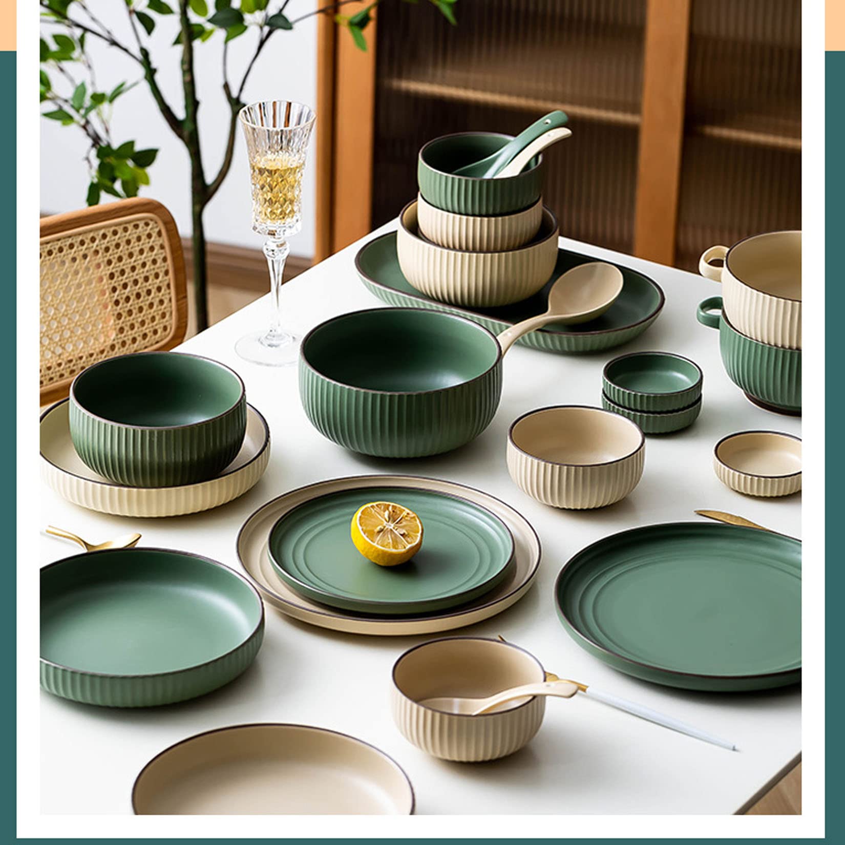 Talerze porcelanowe 10 cali, zestaw 6 dużych talerzy obiadowych, gładka glazura wypalana w wysokiej temperaturze do makaronów, sałatek, steków,Green,10in