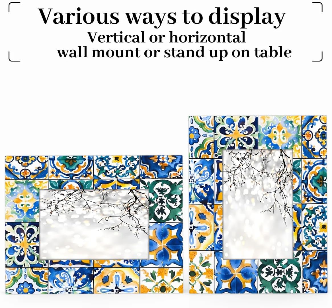 Ethnic Mexican Tile Pattern 4x6 Picture Frame, Display Photos 3.5x5.5 without Mat, Elegant Picture Frames Collage Wall Home Gallery Decor - Image 4