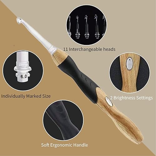 Miniatura 6 de Juego de ganchos de ganchillo iluminados de 11 tamaños, ganchos de ganchillo iluminados con funda, gancho de ganchillo ligero recargable de 0.098 in