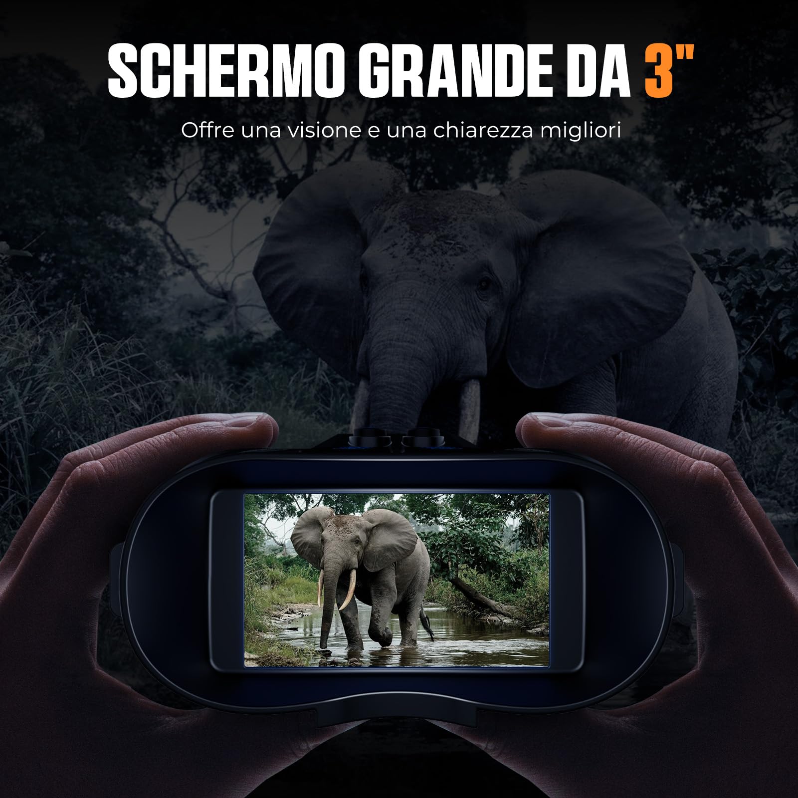 Visore Notturno, CIGMAN Occhiali per Binocolo Visione Notturna 400M Display HD da 3", Binocoli Termici Ricaricabili da 5000mAh Fotocamera HD f/1.4, Zoom Digitale 8X per Caccia, Campeggio, Osservazione