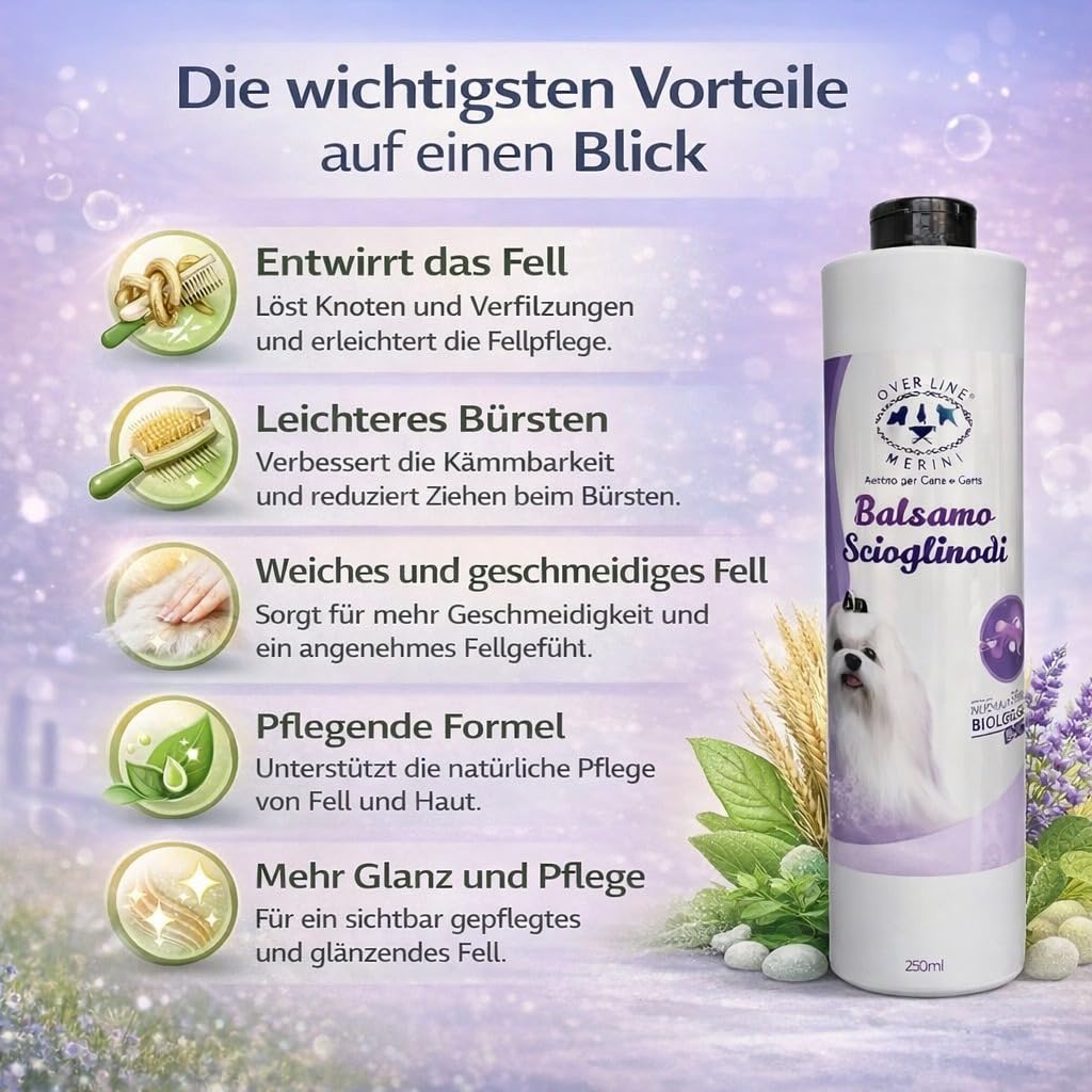 Entwirrungsbalsam für Hunde, pflegende Entwirrungs- und Glanzcreme für Hunde und Katzen, geeignet für langes, kurzes, krauses oder lockiges Fell, mit pflanzlichen Proteinen, 250 ml