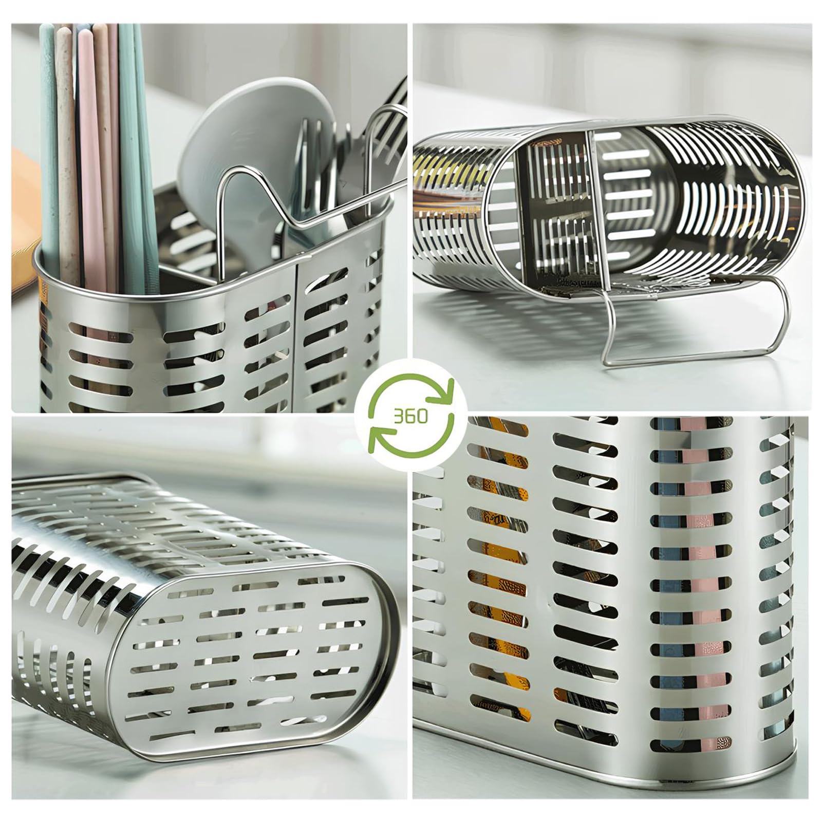 Portaposate Scolaposate da Cucina in Acciaio Inox, Appendibile, per Organizzare i Piani di Lavoro della Cucina, Riporre Coltelli, Forchette e Cucchiai
