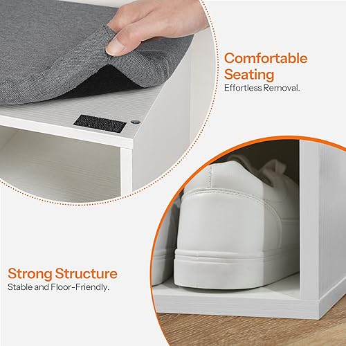Miniatura 7 de HOOBRO Banco de almacenamiento de zapatos con cojín, banco de entrada de 39.4" de largo con 12 cubículos, árbol de entrada con almacenamiento, banco
