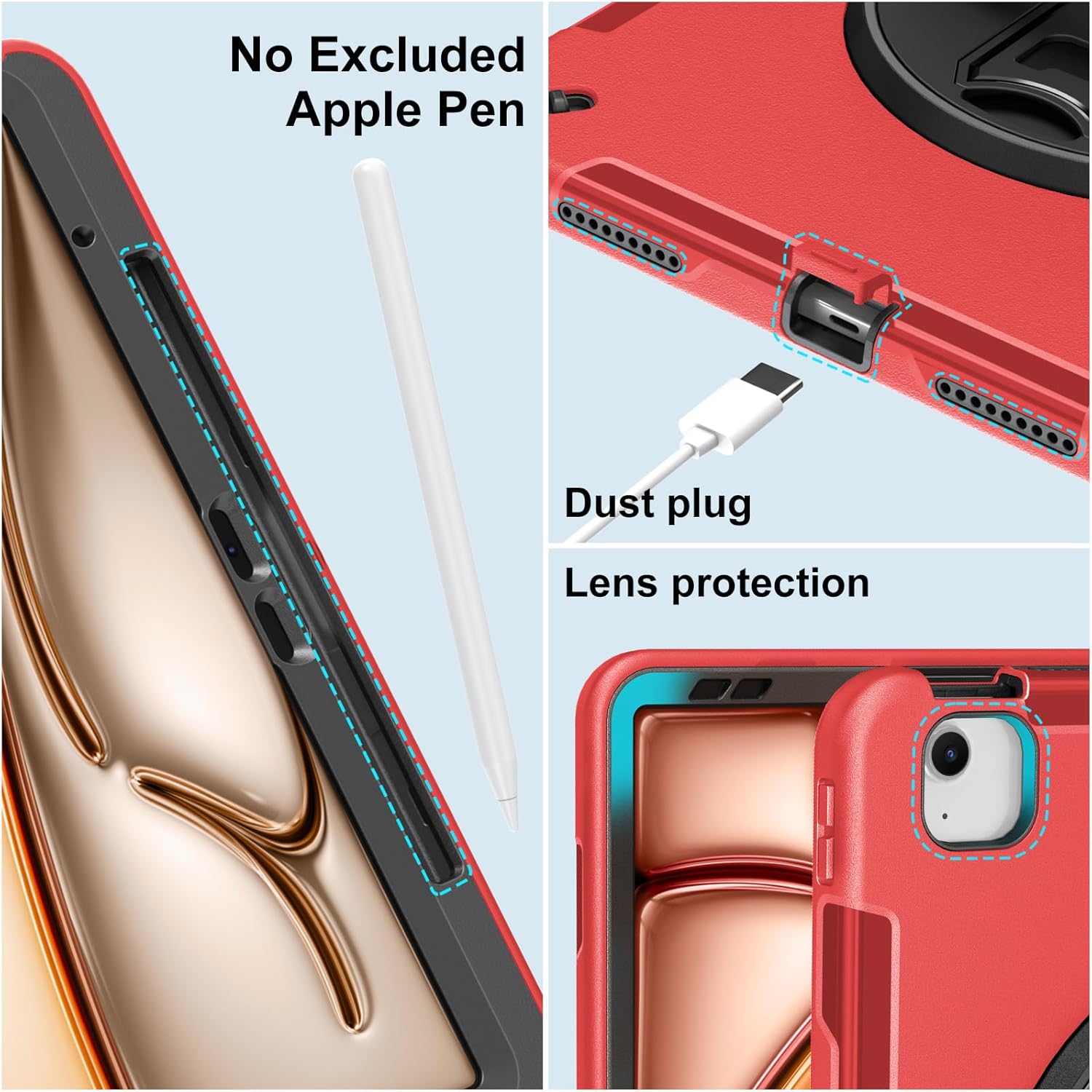 Miesherk Case for iPad Air 13 Inch 2026 M4/M3, iPad Air 13 Inch Case with Built-in Screen Protector, 360° Rotating Stand, Pencil Holder, Adjustable Shoulder Strap