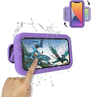 防水淋浴手機架,360° 旋轉淋浴手機保護套,角度可調,防霧高靈敏度,適用於浴室,霧,廚房牆壁,相容於 4 英吋 - 7 英吋手機