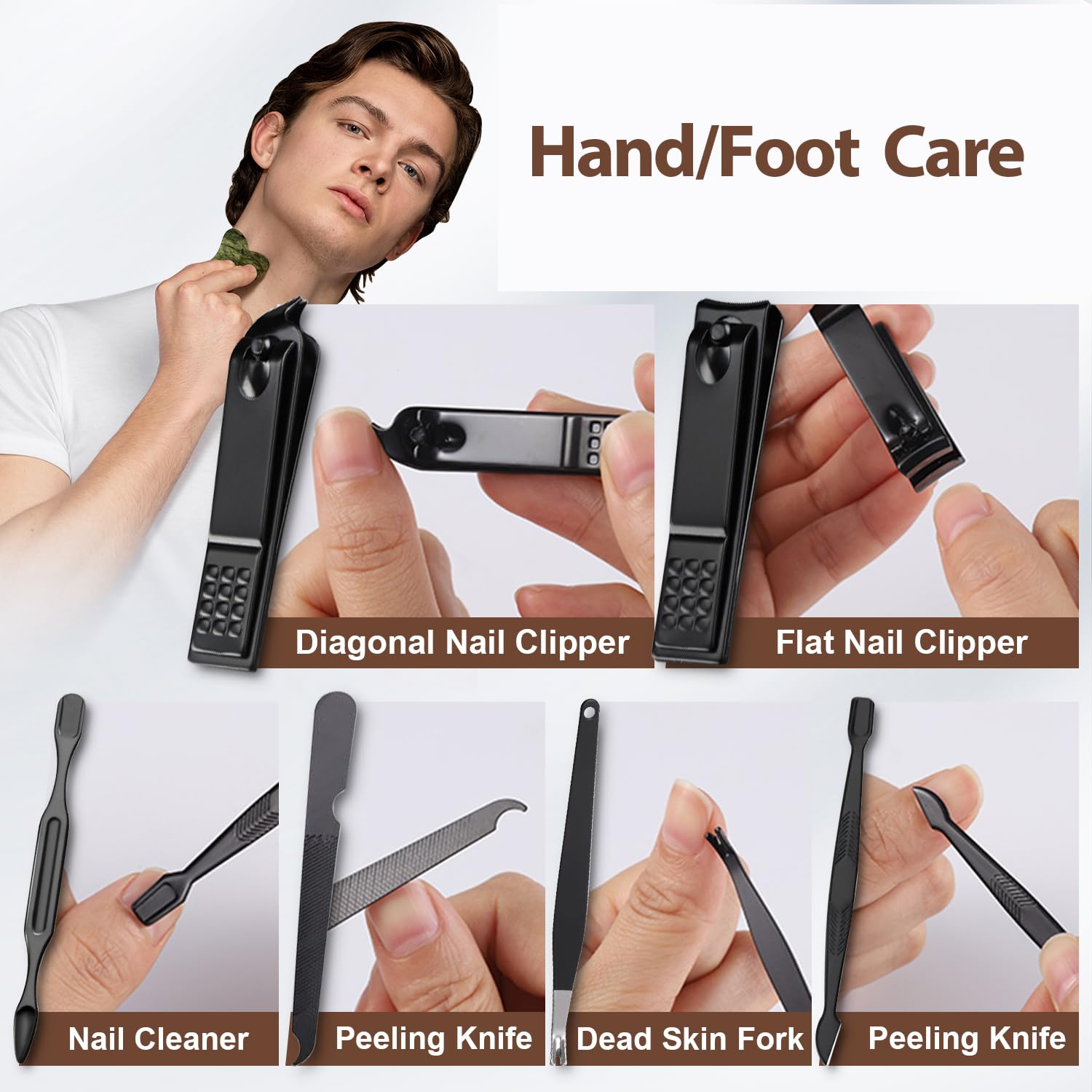 Juego de manicura 10 en 1 para hombre, kit de cortaúñas de viaje para hombres y mujeres, kit de aseo de uñas para hombres, cumpleaños, día de Acción de Gracias, regalos para él, ella, niños, niñas, 6