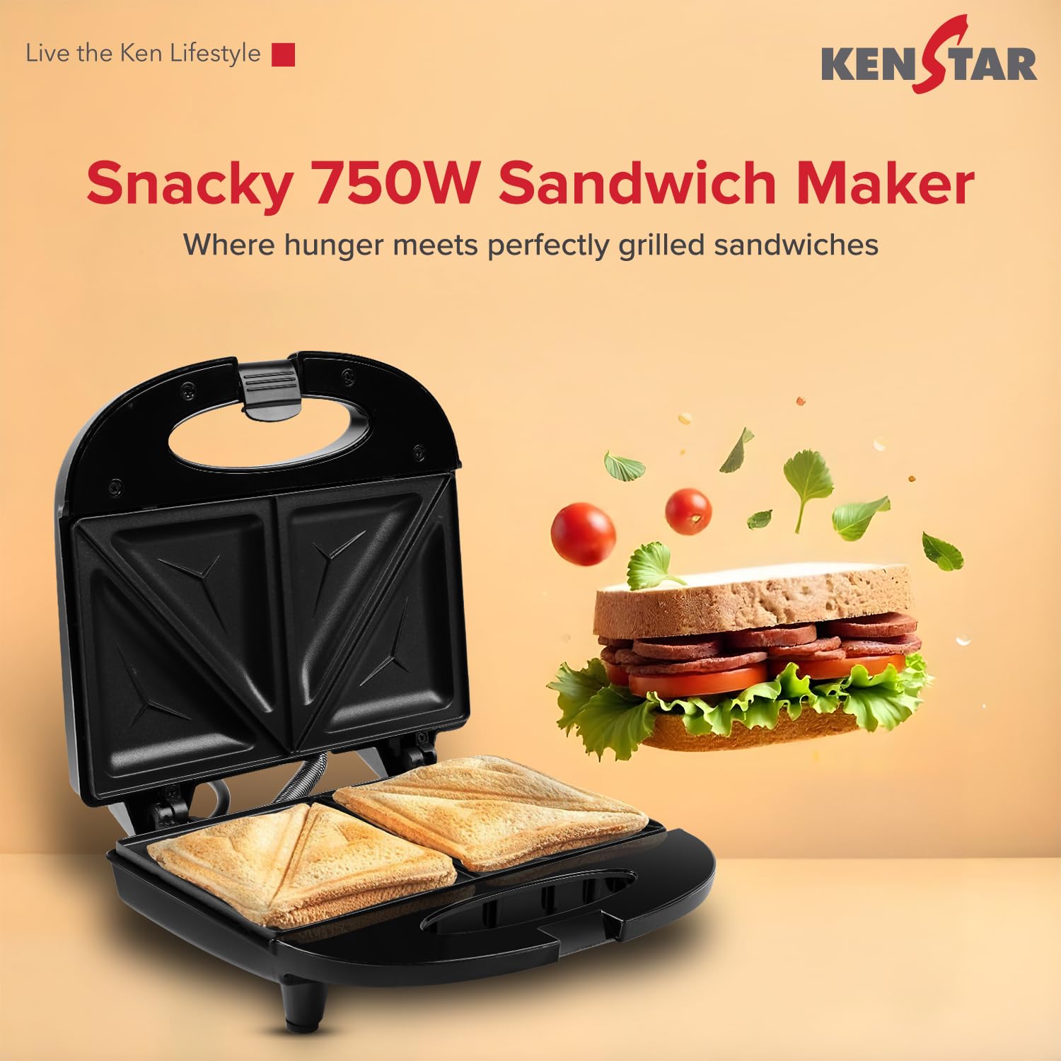 Kenstar SNACKY 750W Sandwich Maker | Non-Stick 2-Slice Grill Plates | Cool-Touch Body & Auto Cut-Off | Black 2 71ATecVhkJL. SL1500