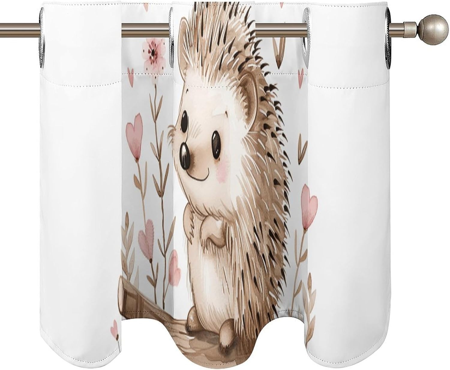 Hedgehog Sitting on Top Valance for Windows, 2 Pack Kitchen Curtains Modern Home Decor, Soft Blackout Window Curtains for Living Room & Bedroom, 18 X 52 Inch