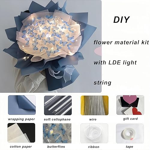 Miniatura 2 de Ramo de mariposas de bricolaje, 33 piezas con tira de luces LED, ramo de flores artificiales, manualidades para profesores y amantes