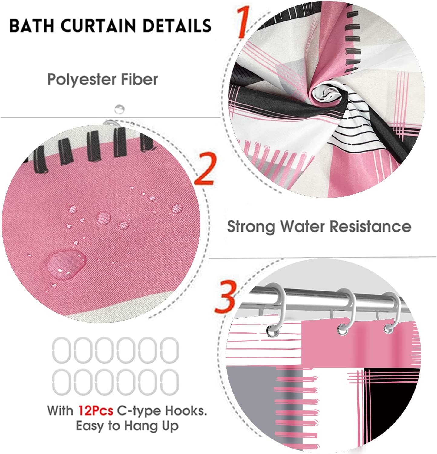 All Smiles Shower Curtain Sets Pink Bathroom Sets with Shower Curtains and Rugs Modern Home Bathroom Décor Accessories,Shower Curtains Waterproof with Non-Slip Rugs Toilet Lid Cover and Bath Mat