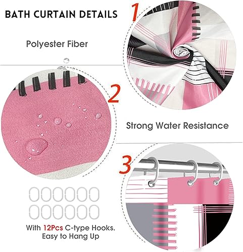 Miniatura 6 de All Smiles Juego de cortinas de ducha rosa con cortinas de ducha y alfombras, accesorios modernos de decoración de baño para el hogar, cortinas de