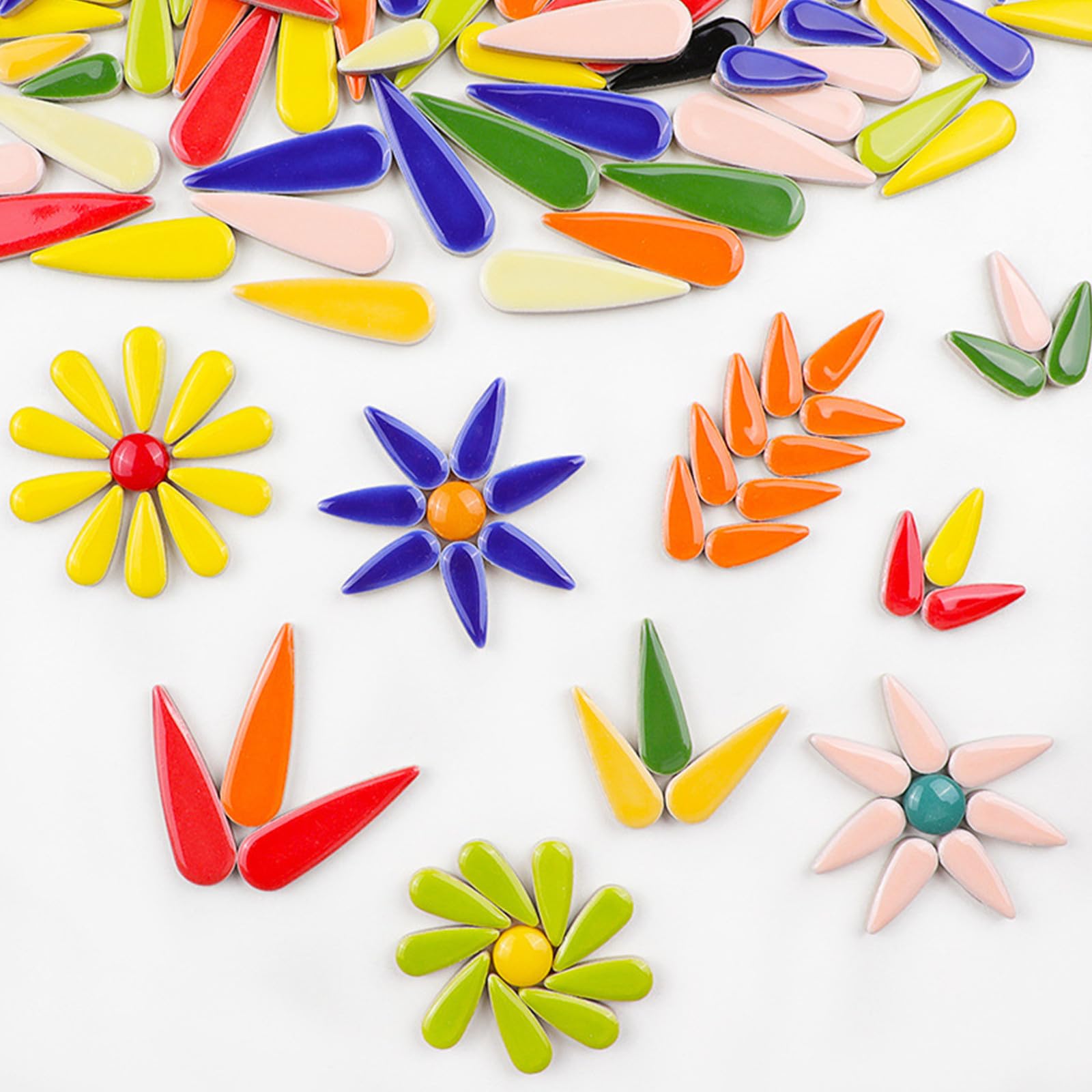 500g Water Drop Petal Leaves Ceramic Mosaic Tiles for DIY Crafts,Teardrop Shaped Ceramic Mosaic Pieces for Photo Frames,Cups,Flower Pots,Fish Tank,Vases,Make Stepping Stones (Pink) - Image 3